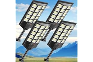 Azeivk Solar Lights Outdoor for Outside, Waterproof Solar Street Lights Outdoor, 6500K Dusk to Dawn Security Flood Lights Motion Sensor with Remote Control for Yard, 4 Pack