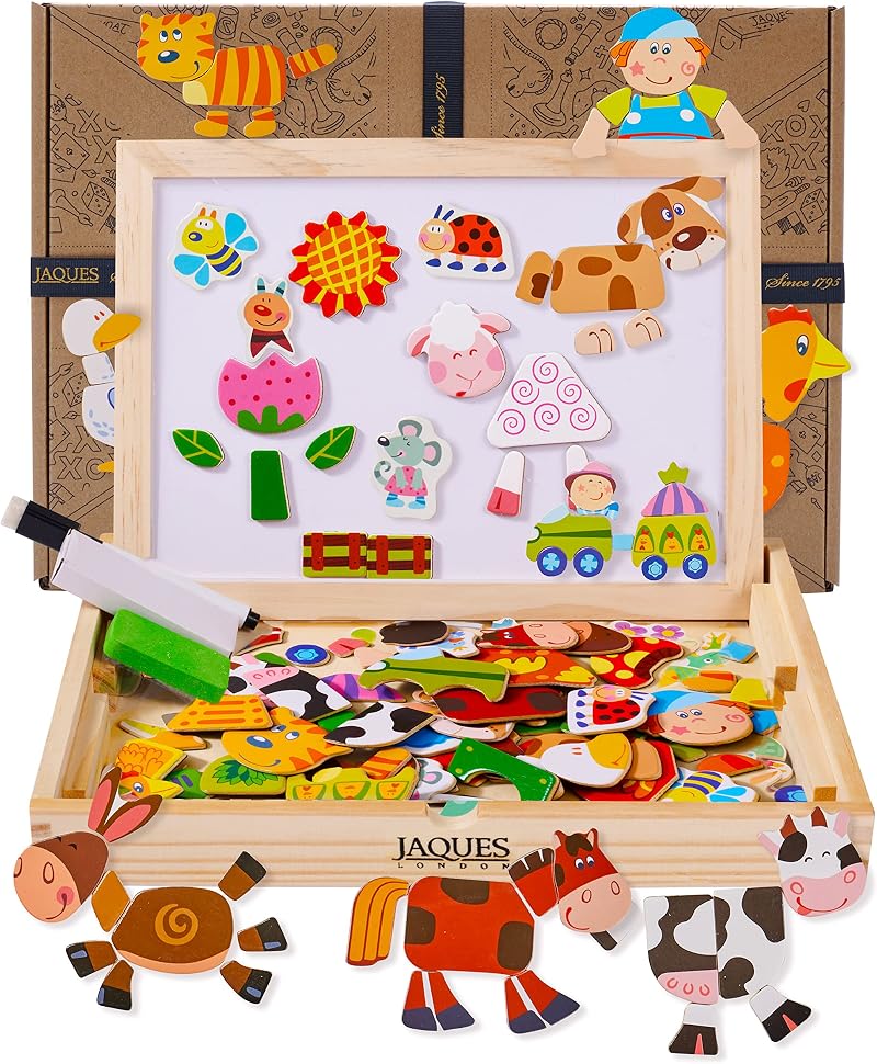 Jaques of London Farm Magnetic Drawing Board Kids Wooden Toys Farm Animals