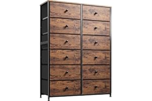 Romorgniz 12 Drawers Dresser for Bedroom, 52.2''H Tall Dresser for Closet, Dressers & Chests of Drawers with Wooden Tabletop, Metal Frame, Dressers for Bedroom, Hallway,Closet, Rustic Brown