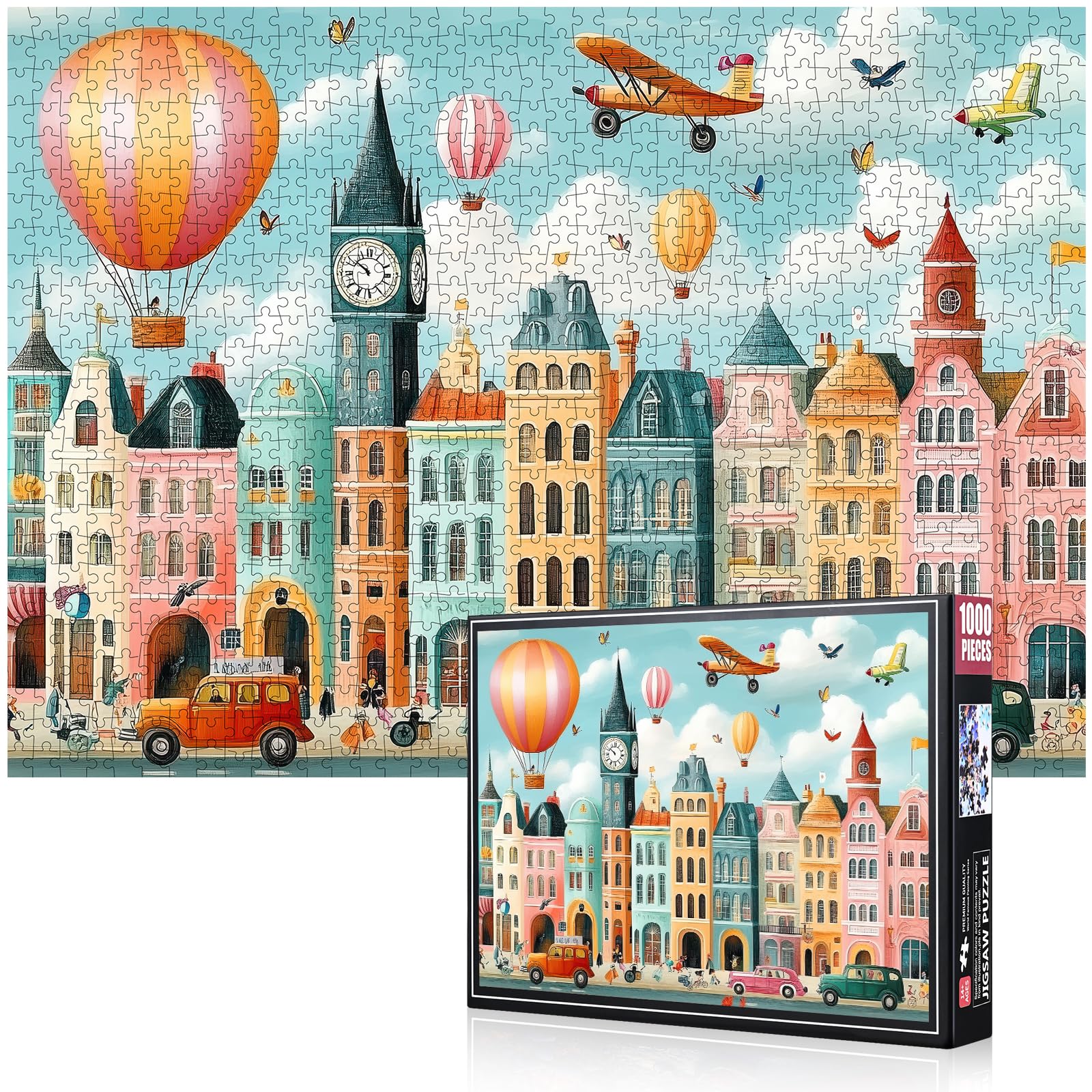 View 1 of 1000 Pieces Jigsaw Puzzle for Adults – Jigsaw Puzzle 1000piece Adult Puzzles, Whimsical Cityscape Modern City Puzzle, Precision Cut Puzzles Stress Relief & Brain Exercise