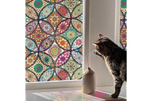 JIFFDIFF Stained Glass Window Film Privacy Decorative Tinting Film for Home Frosted Bathroom Window Coverings Static Cling Non-Adhesive