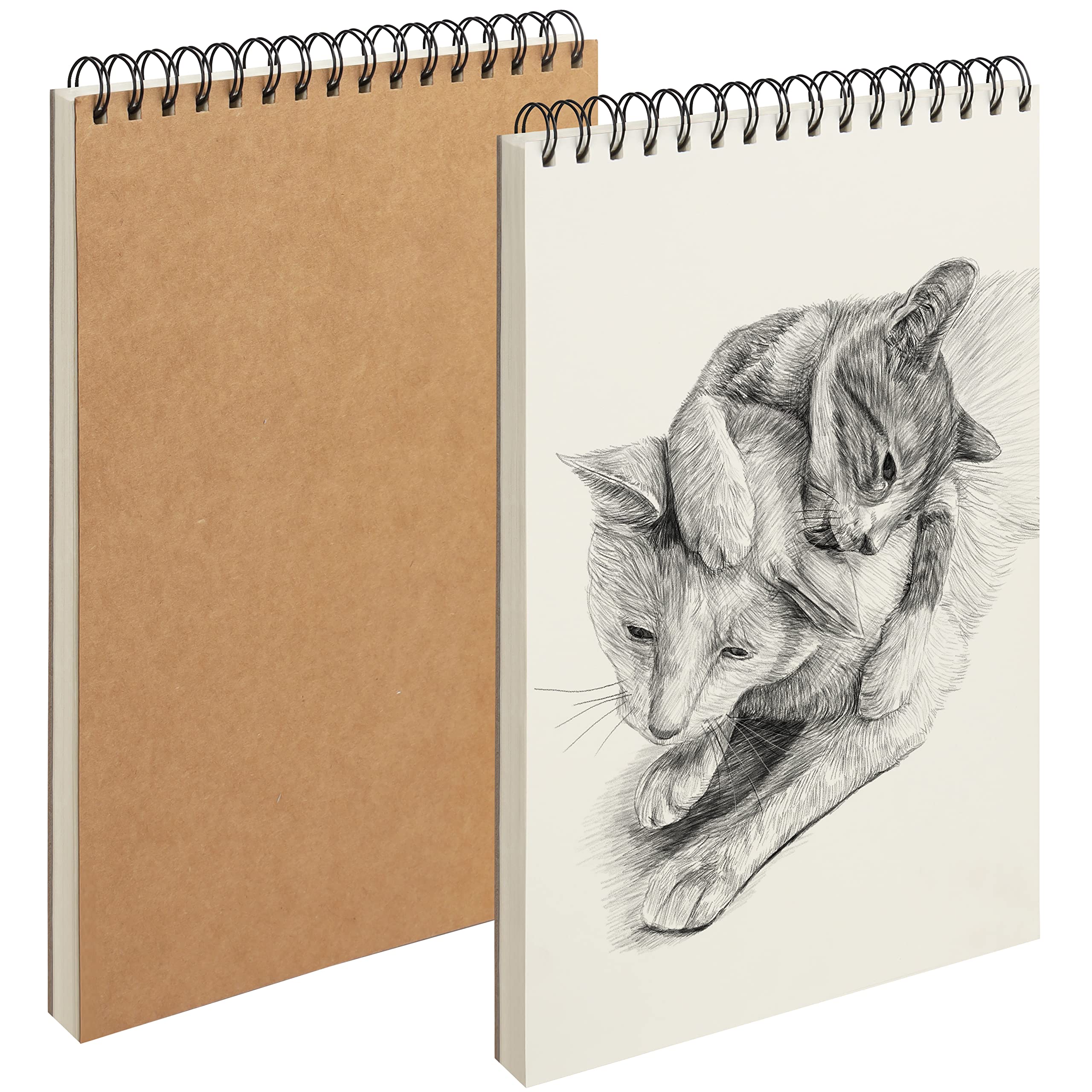 Belle Vous A4 Spiral Bound Sketch Book with 46 128gsm Sheets (2 Pack) - 21 x 29.5cm/8.27 x 11.61 Inches - Water Colour Notebook Pad & Artist Sketchbook with Cover - White Paper for Drawing & Painting