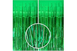 BOMSI 2 Pack Green Streamers Backdrop Jungle Party Decorations Foil Fringe Backdrop Curtains Photo Booth Backdrop for Birthday Dinosaur Animal St Patrick's Day Football Christmas Party Decorations