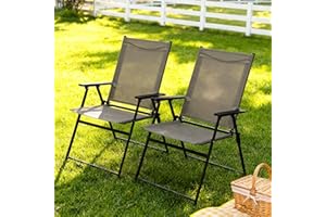 JMGJOY Patio Folding Chairs Set of 2, No Assembly Outdoor Dining Chair, Folding Lawn Chairs with Armrest, Only 8.7 Lbs, Lightweight & Portable for Porch Lawn Garden Pool Beach Yard Lounge, Gray