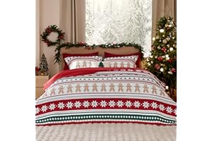 Bedsure Christmas Quilt Queen Size - Red Quilt for Queen Size Bed, Gingerbread Man Striped Printed Pattern Christmas Bedding - Soft Microfiber Lightweight Coverlet Bedspread (90"x96")