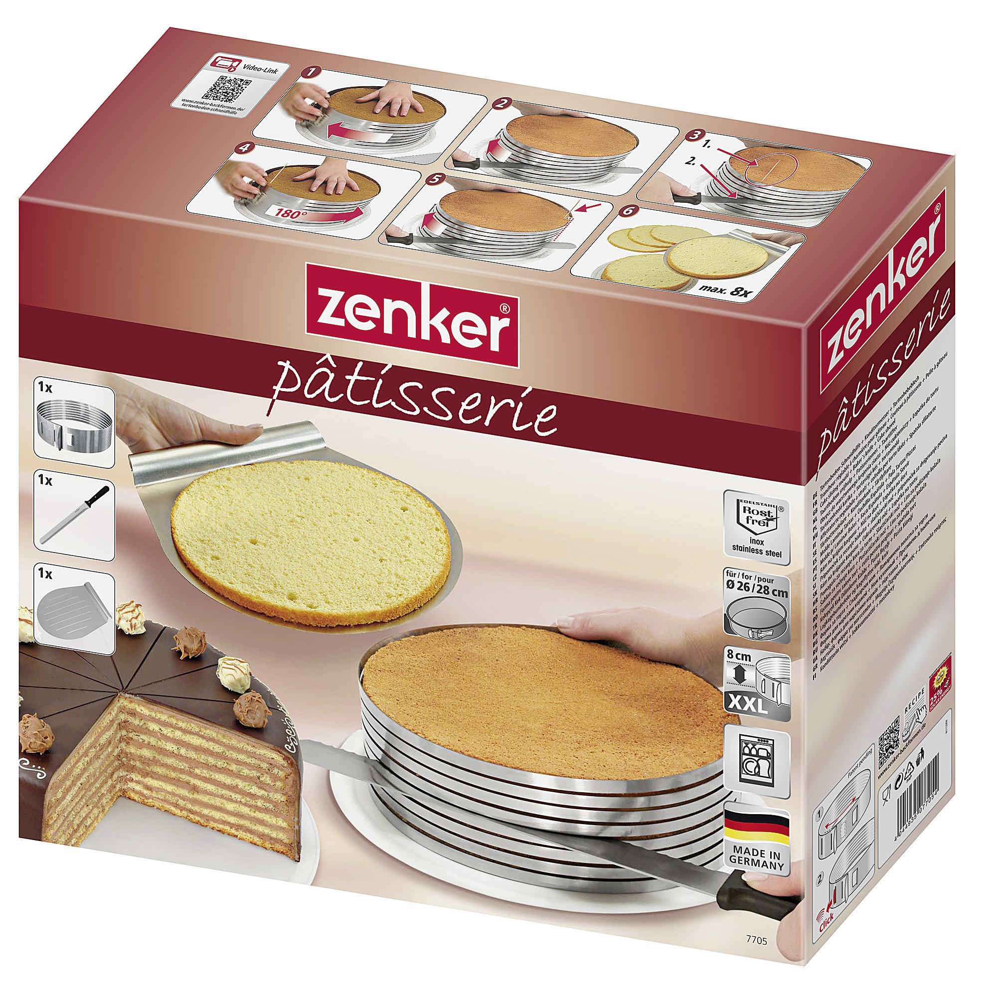 Zenker Stainless Steel Layer Cake Slicing Kit with 12" Serrated Knife