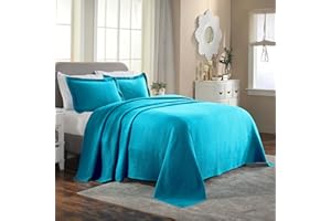 Superior 2 Piece Celtic Circles Cotton Bedspread Set, Decorative Bed Spread, Home Bed Decor, 1 Pillow Sham, Medium Weight Blanket, Matelasse Coverlet Bedding, Wedding Ring Design, Full, Peacock Blue
