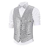 Pixiemain Mens Sequin Vest Christmas Party Formal
