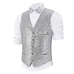 Pixiemain Mens Sequin Vest Christmas Party Formal