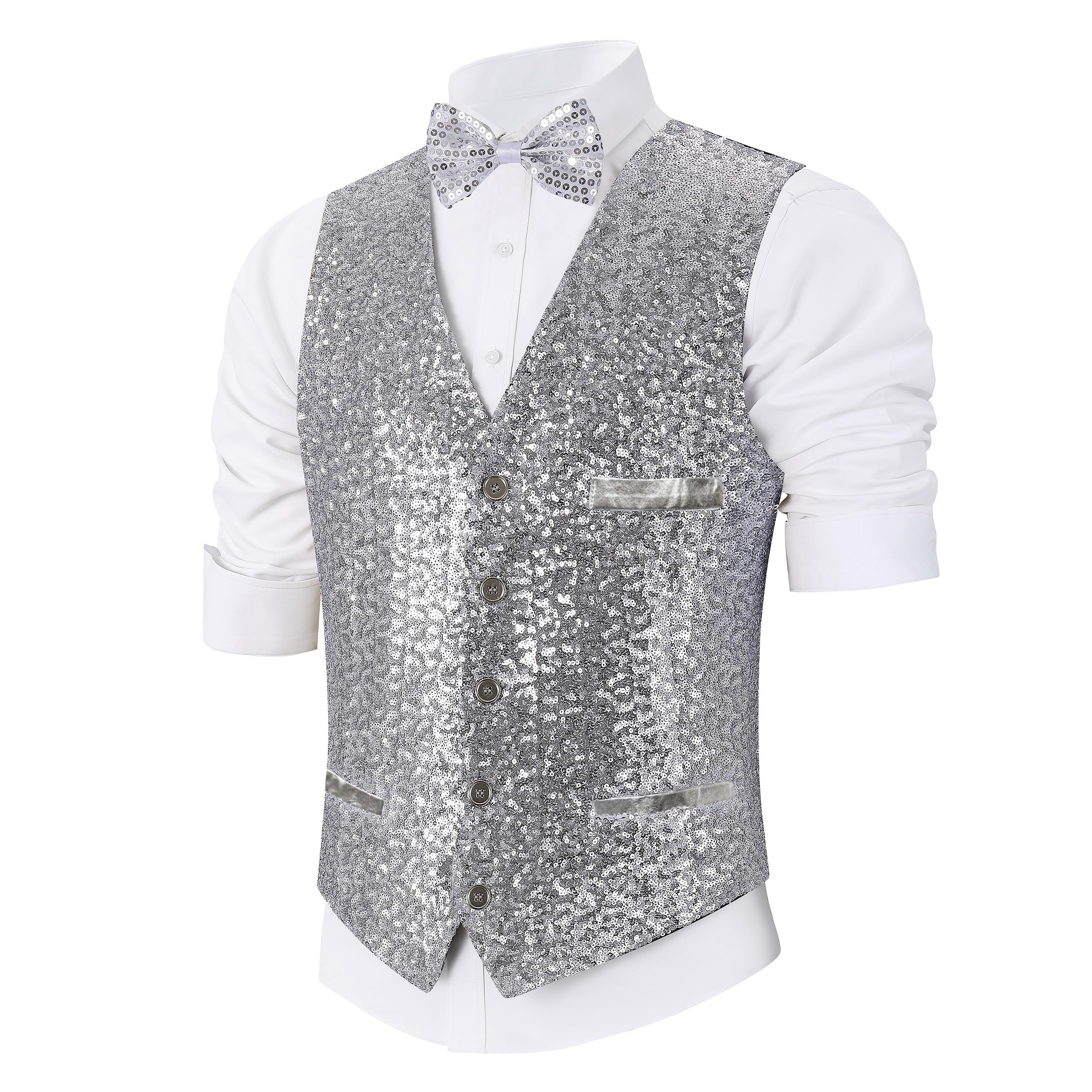 Pixiemain Mens Sequin Vest Christmas Party Formal