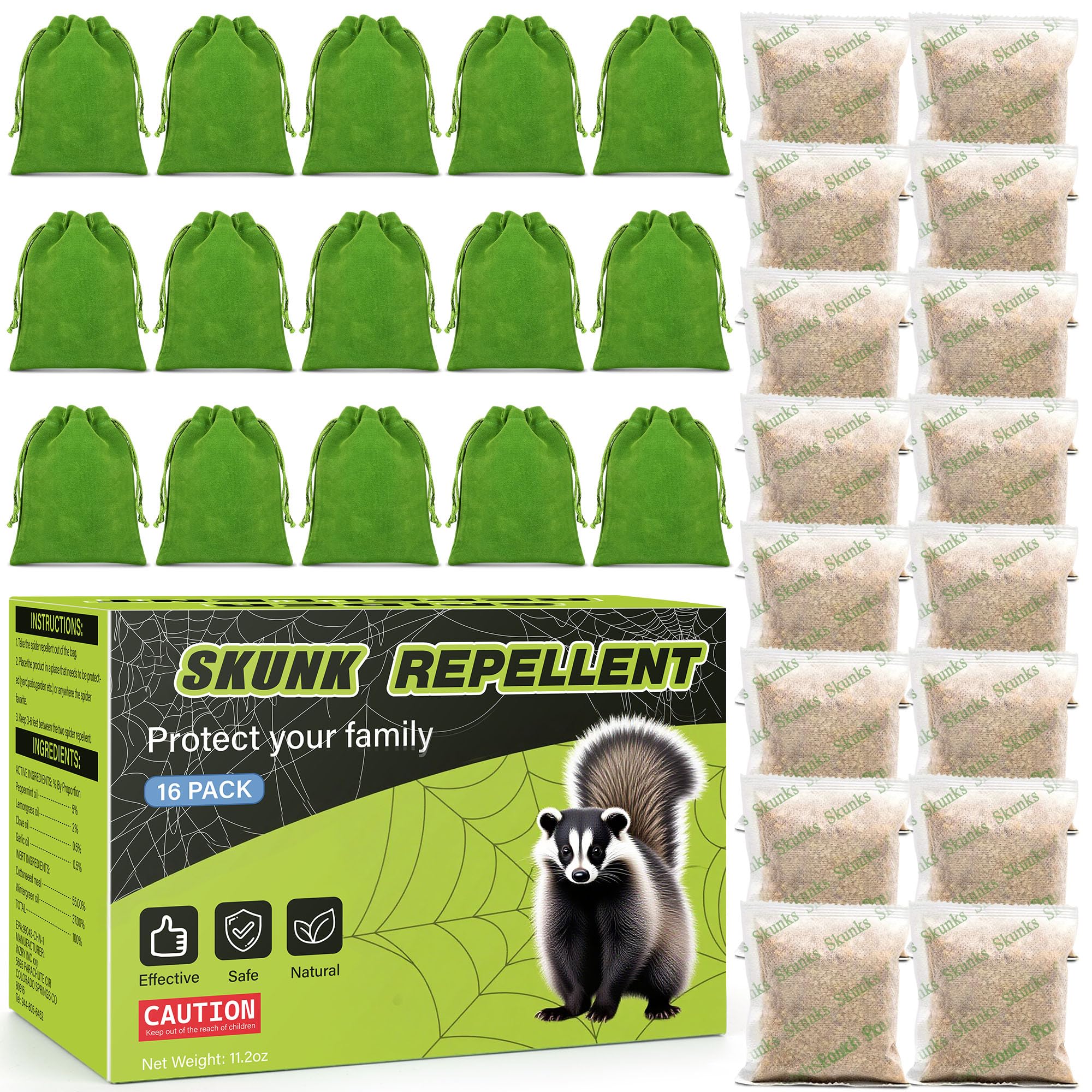 Photo 1 of 16 Pack Peppermint Oil Skunk Repellent Pouches - Powerful Skunk & Wild Hog Repellent Plant-Based Ingredients for Yard Outdoor Garage House, Skunks Raccoon Deterrent Safe for Kids & Pets, Easy to Use