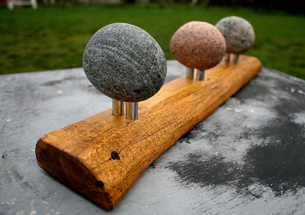Hook hanger Coat Rack with natural Beach STONES. Stone