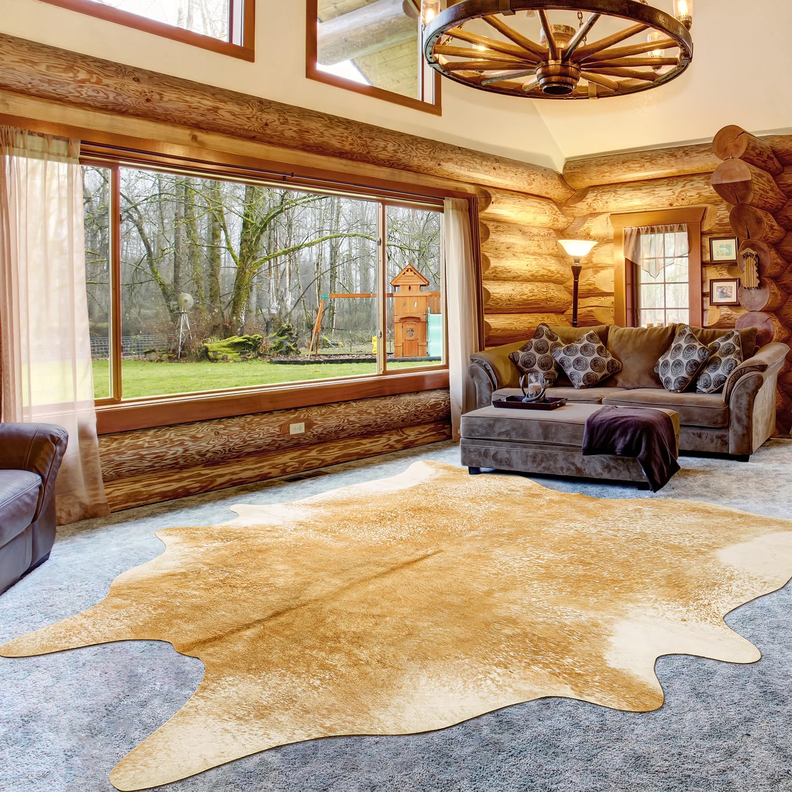 Photo 1 of Rtizon Cow Hide Rug for Living Room, Washable Cowhide Rug, Large Faux Animal Skin Rugs, Non-Slip Cow Print Area Rugs, 5x6 Feet Cowhide Rugs for Bedroom Office Kitchen Fireplace, Khaki