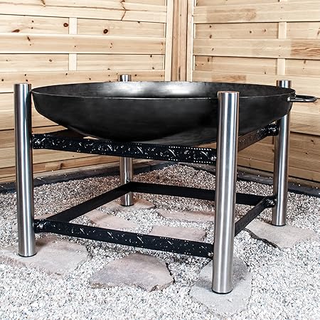 Köhko Designer-Feuerschale Ø 79 cm + 2 Griffen mit Ständer (Höhe 50 cm) aus Edelstahl und lackierten Eisenstreben 42019-41002