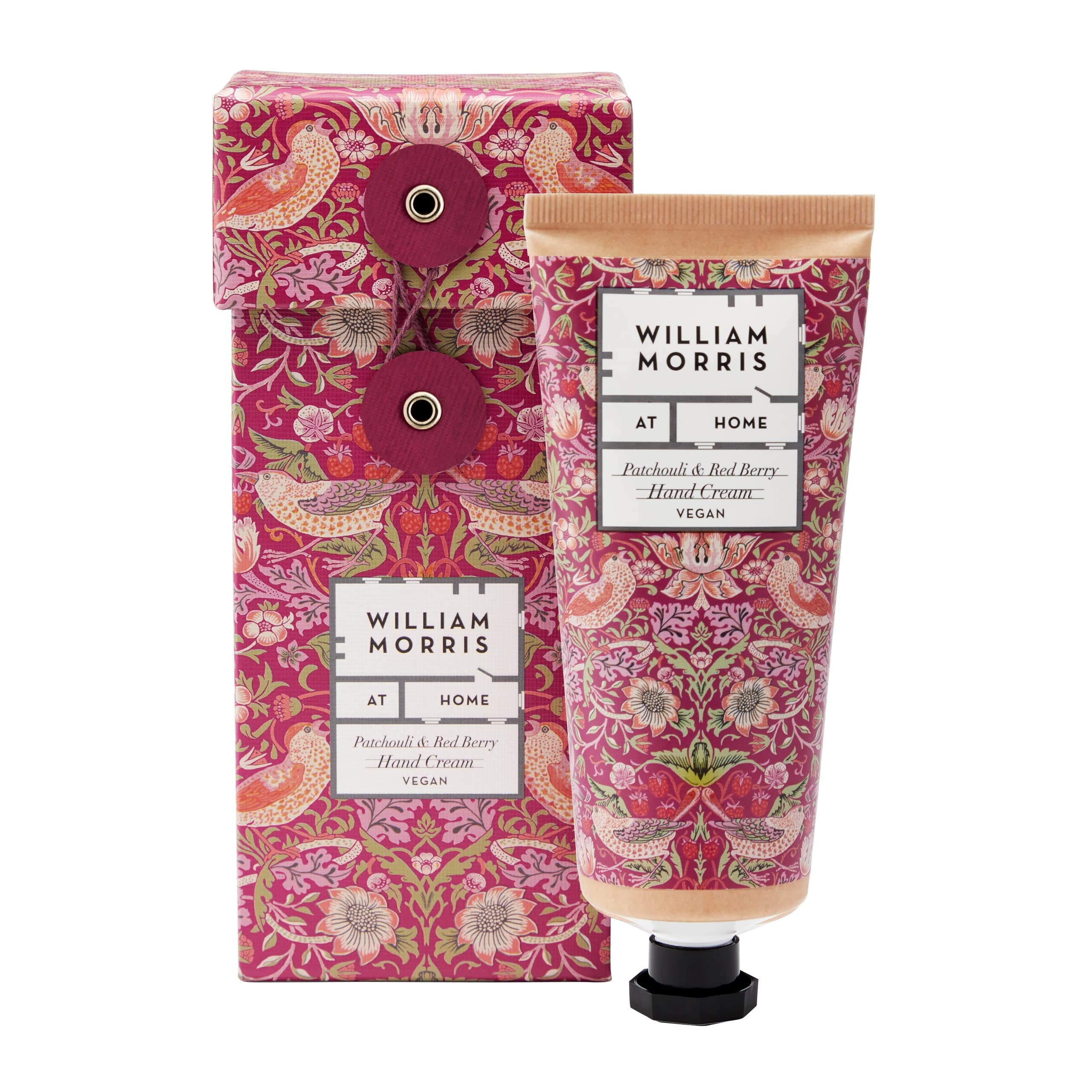 William Morris At Home Hand Cream 100 ml, Patchouli and Red Berry, Shea Butter and Essential Oils, Travel Size, Vegan and Cruelty Friendly, Beauty Gift For Her, Strawberry Thief Collection