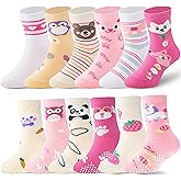 ANTSANG Baby Girls Toddlers Grips Socks Kids Non Slip/Anti Skid Unicorn Striped Crew Cotton Gift Socks