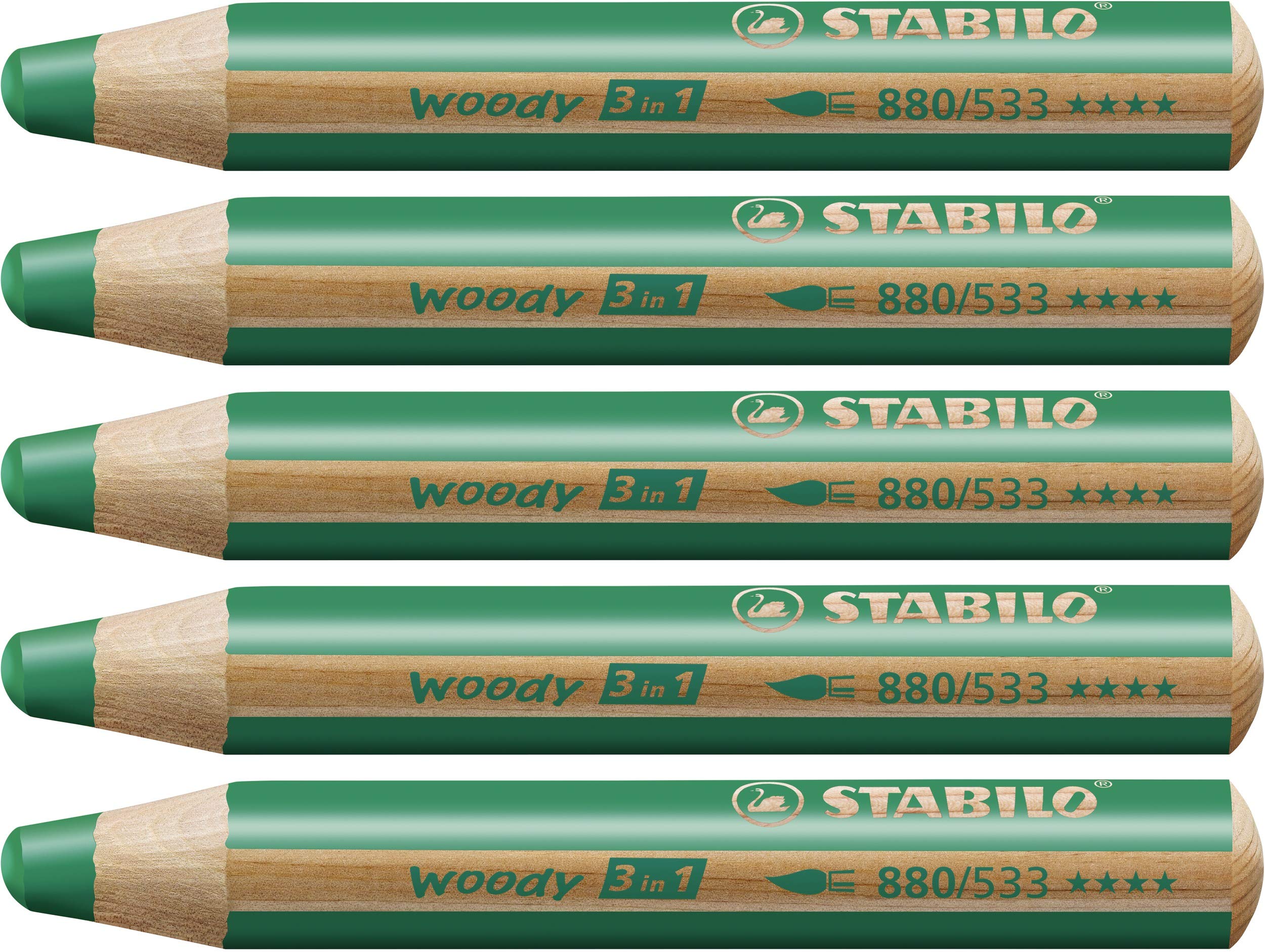 STABILO woody 3-in-1 - Multi-Talented Pencil - Pack of 5 - Dark Green