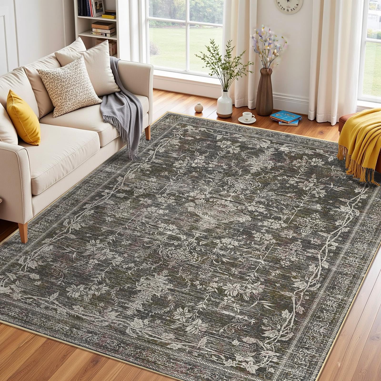 Photo 1 of Roseek Area Rugs 5x7, Washable Rugs for Living Room, Non-Slip Rug, Boho Medallion Rug, Distressed Carpet, Low Pile Boho Rugs for Bedroom Dining Room