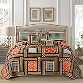 NEWLAKE Cotton Patchwork Bedspread, 3-Piece Bedding Quilt Set with Real Stitched Embroidery, Reversible Matelasse Bed Coverlet Set,Bohemian Farmhouse,Queen Size