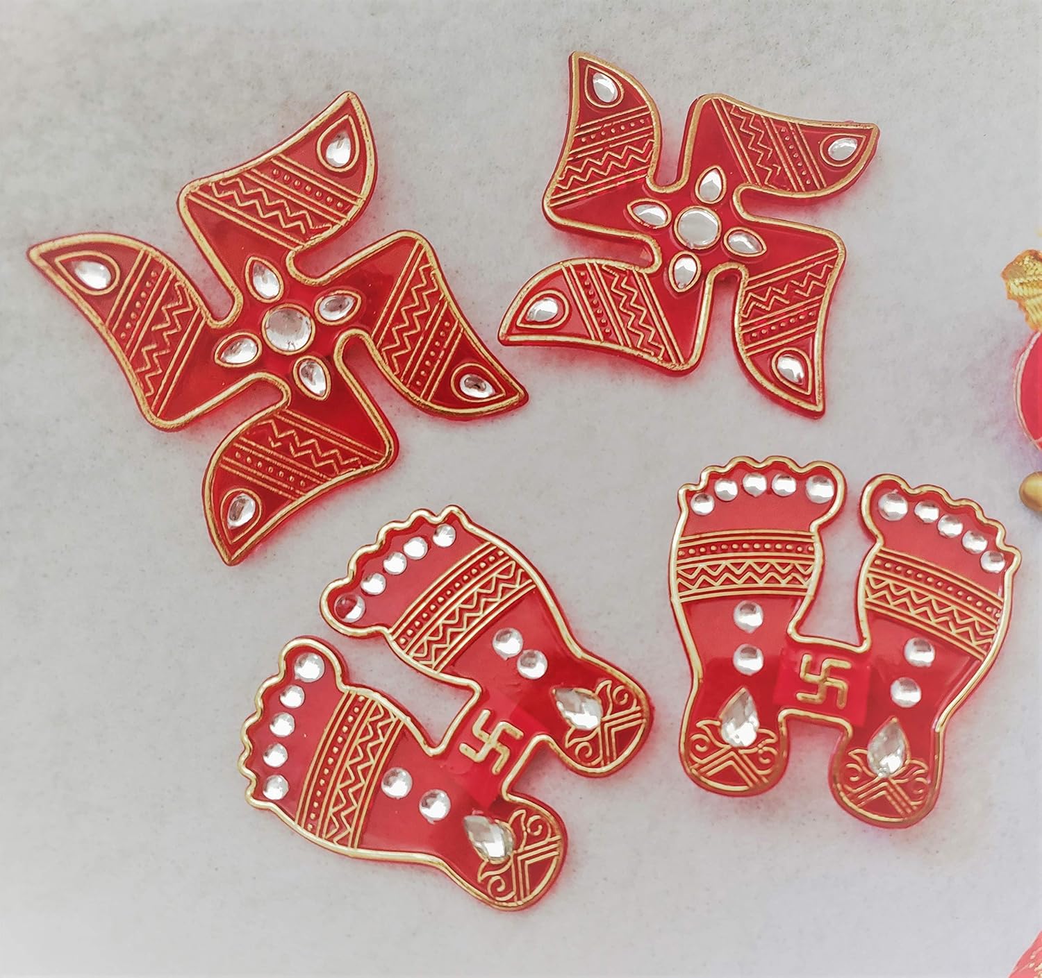 Colors Team USA Hand Decorated Swastik Pagla Set - 2 Swastik and 2 Pagla for Pooja, Havan, Housewarming, Temples, Diwali, Ganesh Chaturthi, Mehendi, Weddings (Swastik Pagla Set)