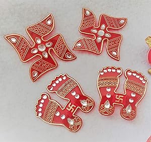 Colors Team USA Hand Decorated Swastik Pagla Set - 2 Swastik and 2 Pagla for Pooja, Havan, Housewarming, Temples, Diwali, Ganesh Chaturthi, Mehendi, Weddings (Swastik Pagla Set)