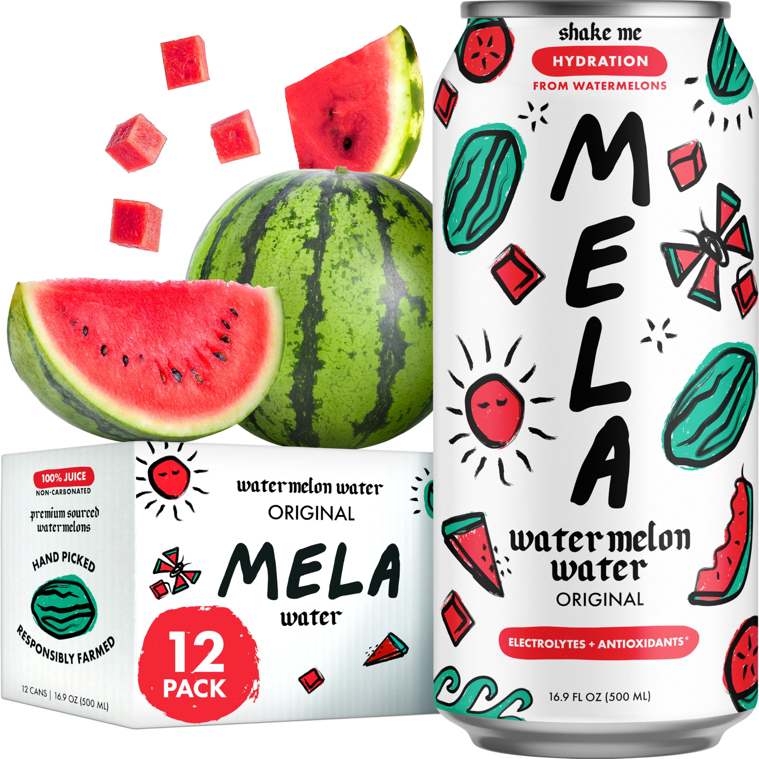 Mela Watermelon Water - Watermelon Juice, 100 Percent Natural Fruit Juice with Vitamin C, Electrolytes, Antioxidants - Coconut Water Alternative, Gluten-Free (Original, 16.9 fl oz, 12-pack) Image Mela Watermelon Water - Watermelon Juice, 100 Percent Natural Fruit Juice with Vitamin C, Electrolytes, Antioxidants - Coconut Water Alternative, Gluten-Free (Original, 16.9 fl oz, 12-pack) Image