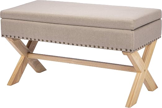 Amazon Com Vivohome 36 Inch Upholstered Storage Entryway Bench With X Shaped Wood Legs For Living Room Bedroom Family Room Hallway 330lbs Capacity Beige Kitchen Dining