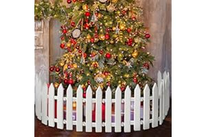 JORFIN 18PCS Christmas Tree Fence Plastic Picket Fence Decoration White with Gold Glitter Heavy Duty Anti-Fall Indoor Outdoor Grass Lawn Decoration