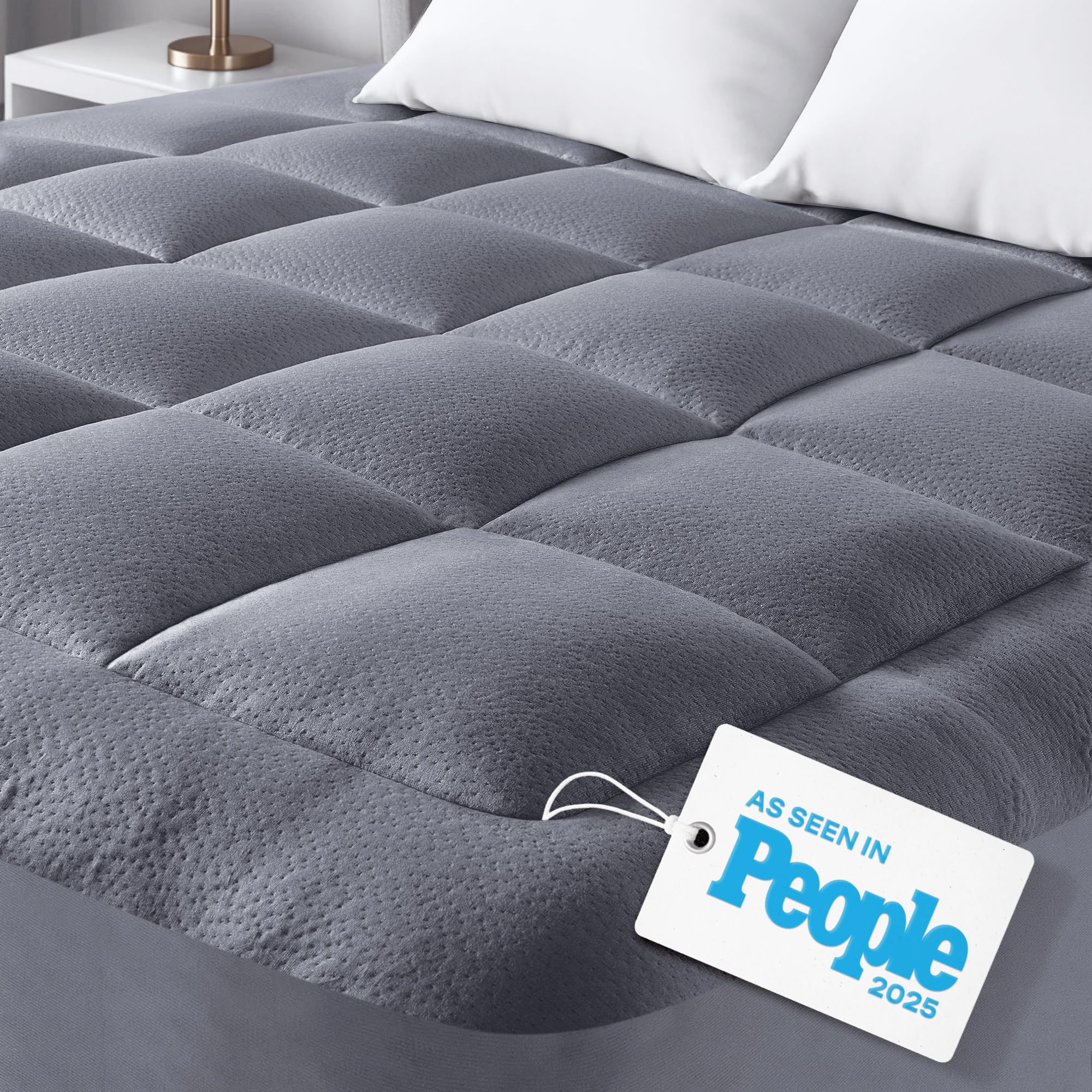 Photo 1 of Ultra Soft Twin Size Mattress Topper - Viscose Made from Bamboo Pillow Top Mattress Pad for Back Pain Relief - Naturally Cooling for Hot Sleepers, Gray