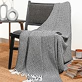 RAJRANG Black Throw Blanket Woven Country Rustic All Weather 100% Cotton Knitted Luxury Sofa Couch Bed Throws Mini Diamond 50 x 60 Inches