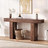 63 Inch Farmhouse Console Table with Outlet, Wooden Entryway Table | Slim Narrow Sofa Table with Power Outlet, USB &amp; Type-C Ports, Modern Skinny Foyer Table for Entrance, Hallway, Living Room