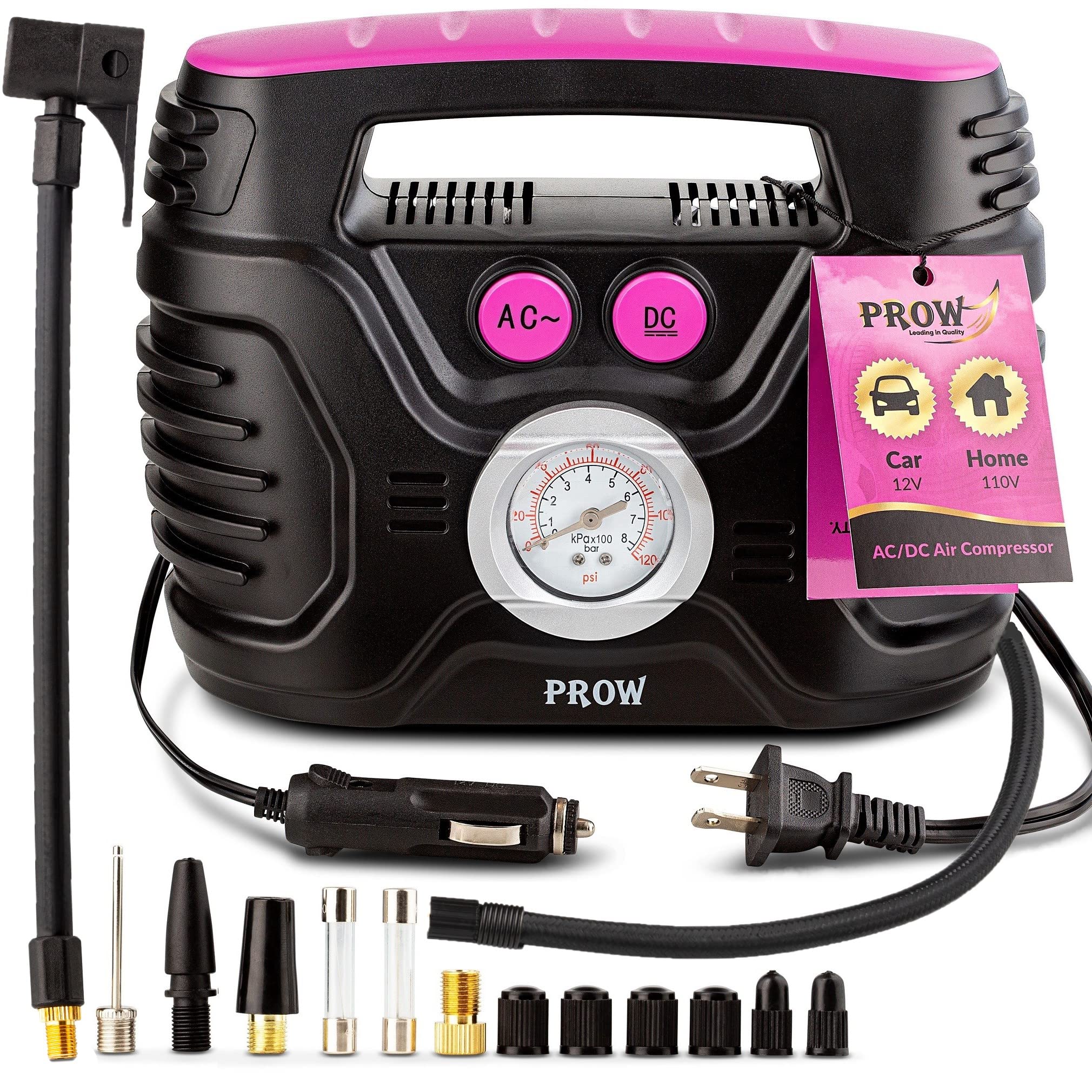 PROW electric air compressor Portable tire inflator 12V, 110V, car and ...