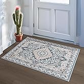 Foxmas Small Rugs for Entryway 2x3 Feet, Non-Slip Doormat Indoor Entrance Vintage Washable Area Rug, Low Pile Throw Rugs for Entryway Bedroom Kitchen Living Room, Blue
