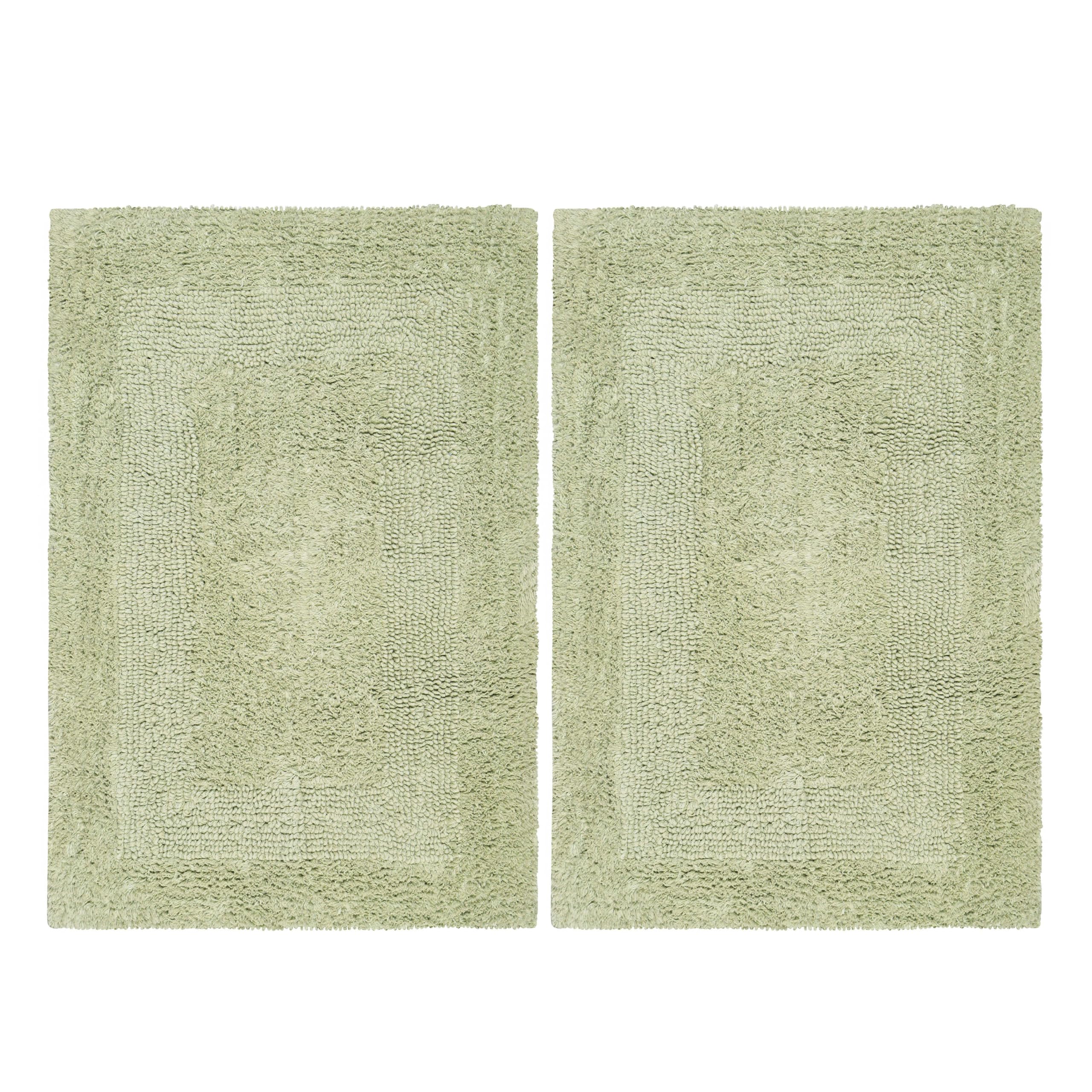 Photo 1 of COTTON CRAFT Luxurious Bath Mat Rug - Set of 2 Reversible Heavyweight Step Out Bath Mats for Bathroom Floor, Tub and Shower - Pure Cotton Soft Plush Absorbent Tufted Racetrack Mat - 17x24 - Sage Green