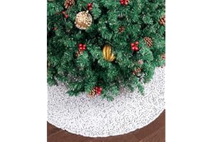 Mr. Pen- Silver Sequin Christmas Tree Skirt and Tree Collar, 24 Inch Base Cover, 24.8 Inch Foldable Sparkling Sequin Trees Skirt Collar, Christmas Skirt Tree