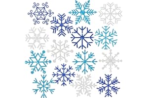 MARSPARK 60 Pieces Snowflakes Cutouts Glitter Blue Silver Snowflake Cutouts Snowflakes Board with Glue Point Dots for Christmas Winter Theme Party Decoration