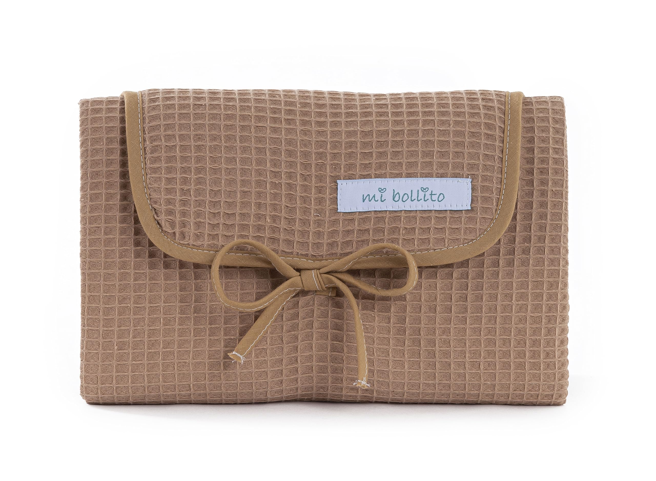 Mi bollito Baby Changing Mat Portable Foldable Waterproof 100% Waffle Cotton Fabric Easy to Store in Maternity Bag Ideal Newborn Gift (Pastel Brown)