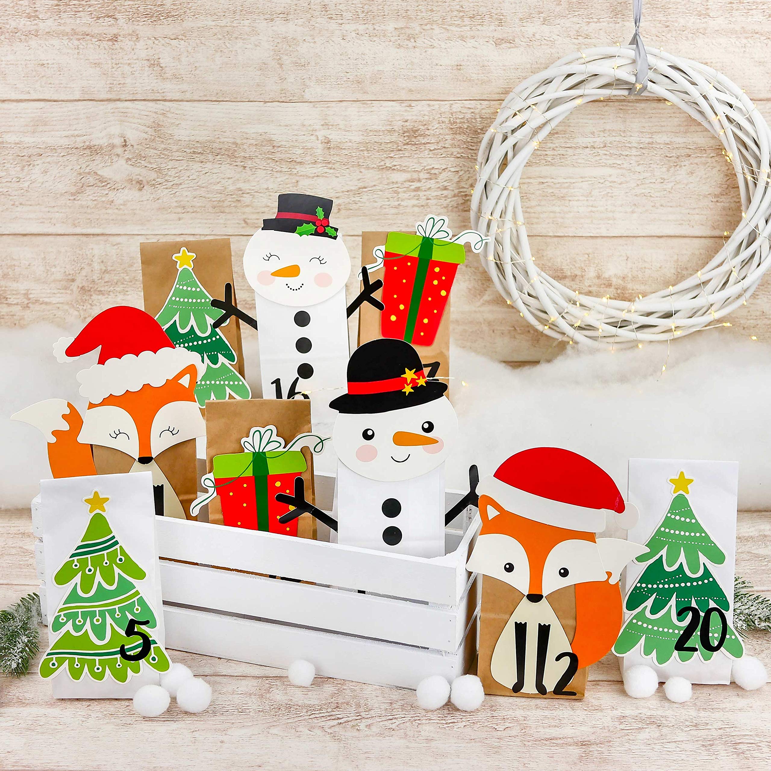 Papierdrachen DIY advent calendar to fill - pre-cut winter forest - with 24 white and brown paper bags to fill and make yourself - Christmas 2021 for kids