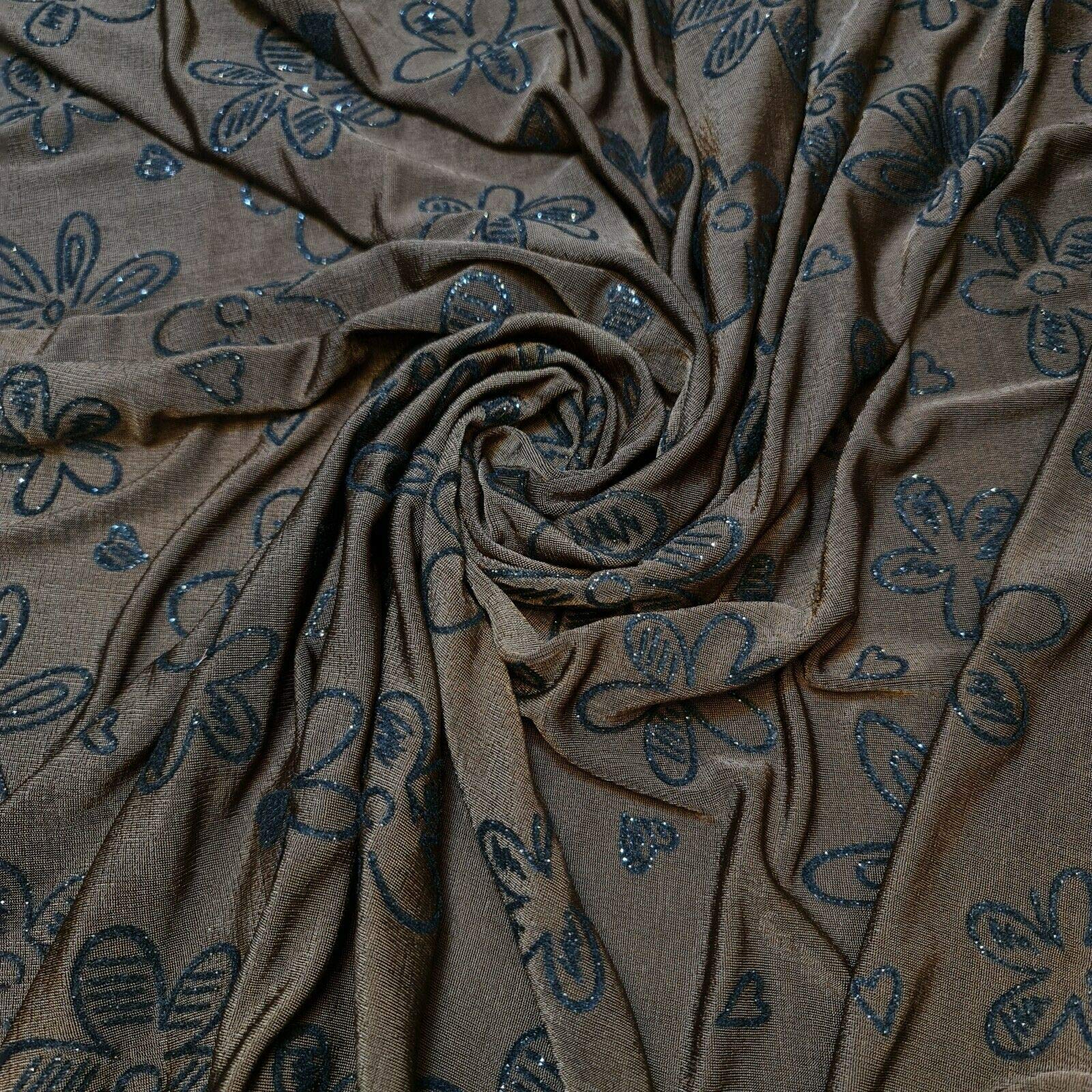 Floral Floral ITY Jersey Fabric Elastane 4-Way Stretch 58" Fashion Dress Meter (Brown Glitter Floral)