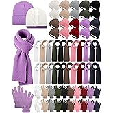 Chicingyou 60/90 Pcs Bulk Winter Hat Scarf Gloves Set for Homeless Warm Unisex Knit Beanie Hat Long Scarves for Adult Charity