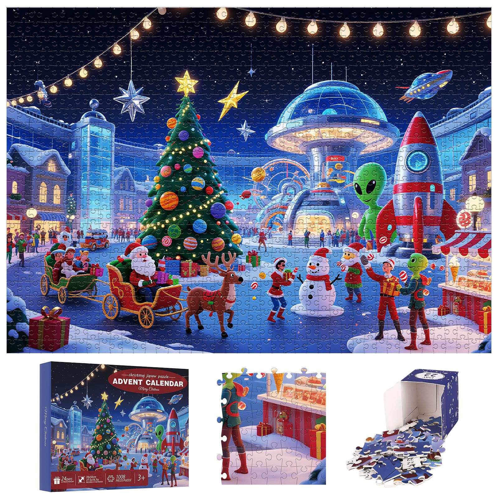 Advent Calendar 2025 Jigsaw Puzzles for Adult Kids Toys 1008 Pieces Jigsaw Puzzles Christmas Birthday Gifts for Women Men Boys Girls