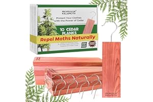 PROFESSOR KILLAMOTH Cedar Blocks for Clothes Storage – Stop Clothes Damage - 10 Fresh Cedar Planks and Hangers to Protect Your Clothes