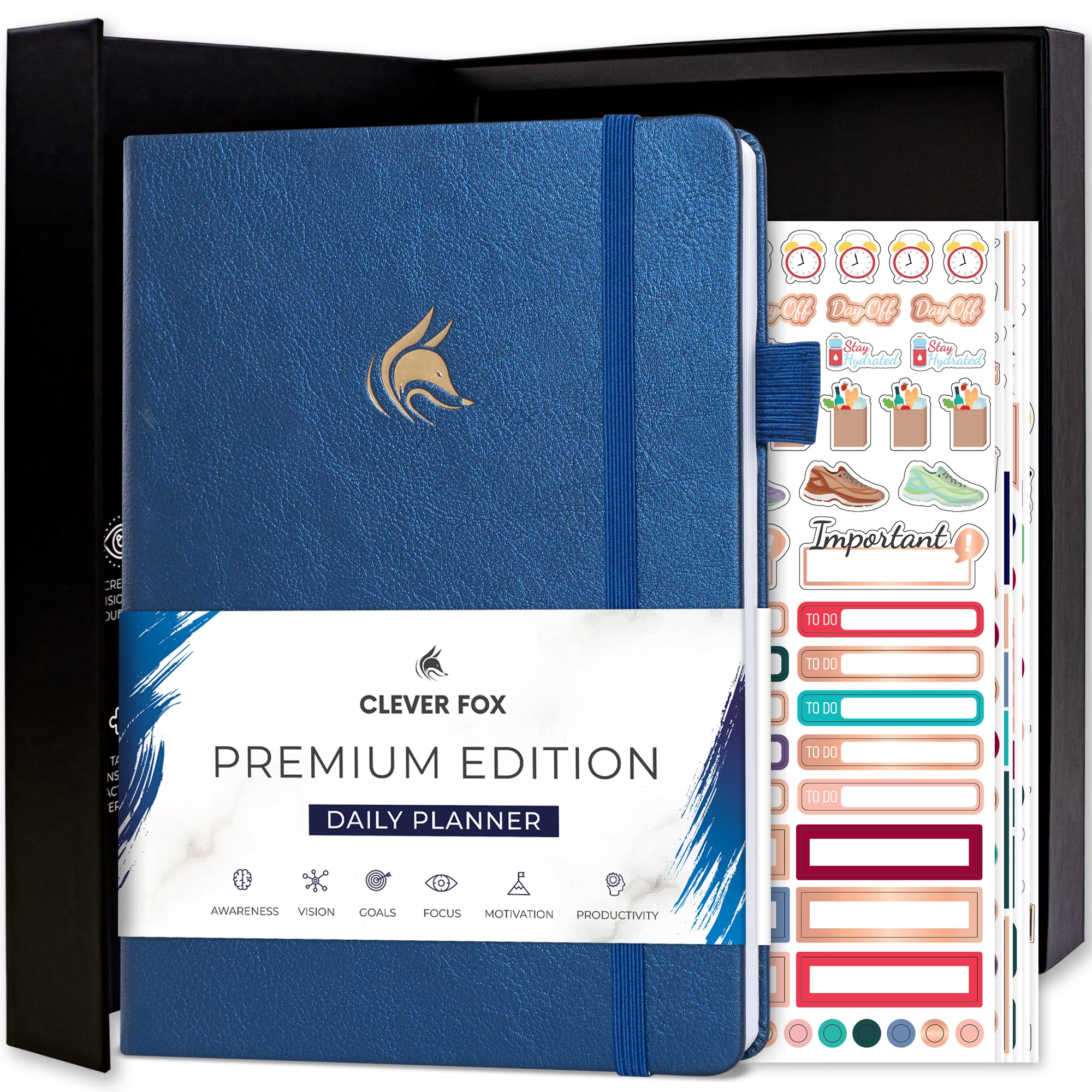 Clever Fox Planner Daily Premium Edition – Luxurious Daily Planner with Hourly Schedule, Personal Organizer, Productivity & Goal Journal, Undated - Start Anytime, A5, Lasts 6 Months - Mystic Blue