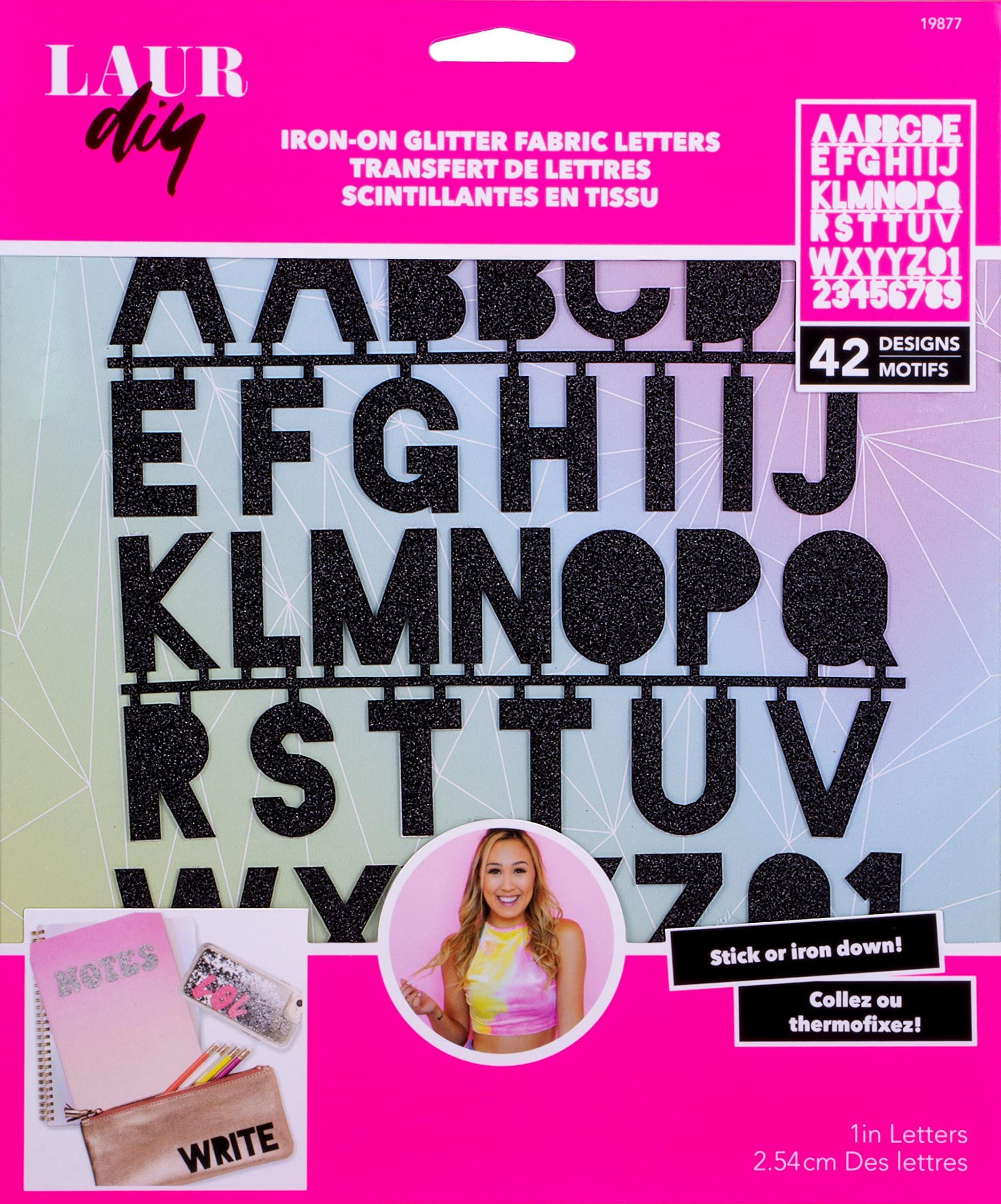 LaurDIY Iron On Die Cut Glitter Fabric Letters (42 pcs) Vintage Rebel