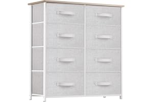 YITAHOME Fabric Dresser for Bedroom, Tall Dresser with 8 Drawers, Storage Tower with Fabric Bins, Chest of Drawers for Closet & Living Room - Sturdy Steel Frame, Wooden Top (Light Grey)
