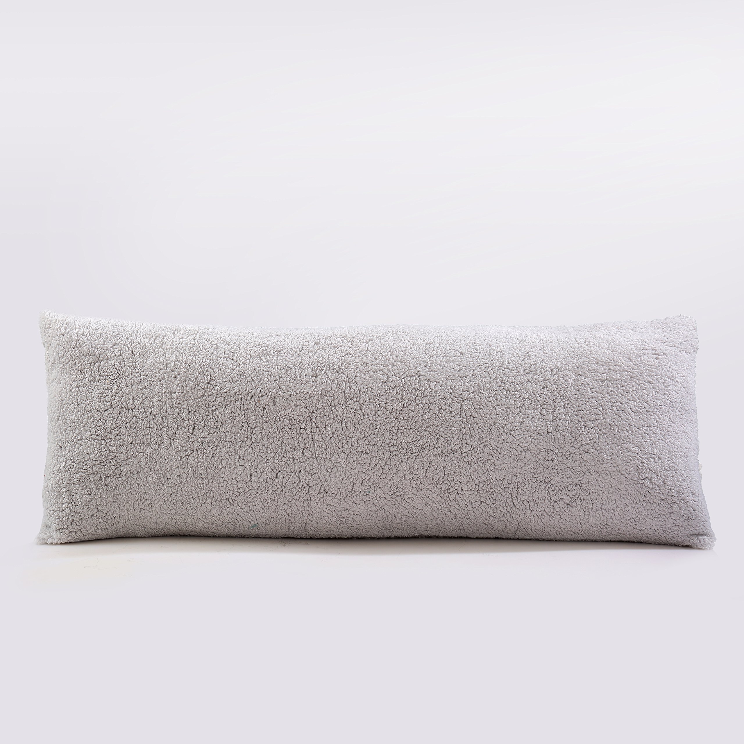 Reafort Ultra Soft Sherpa Body Pillow Cover/Case with Zipper Closure 53cm x 137cm (53 centimeter x 137centimeter Body Pillow Cover, Silver Grey) โ image 1