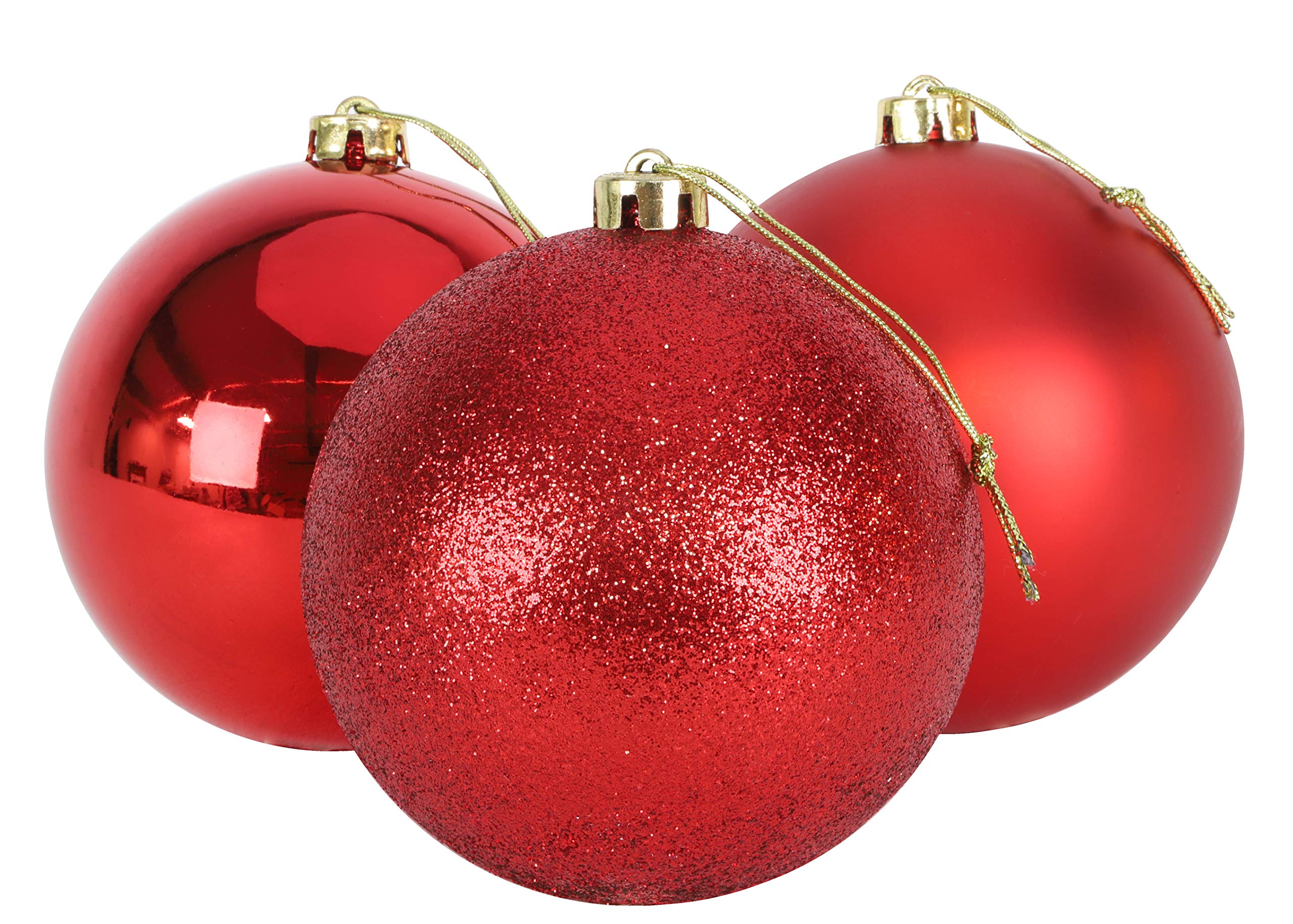Christmas Concepts® 3-150mm (6") Extra Large Baubles - Shiny, Matte & Glitter Design - Christmas Decorations (Red)
