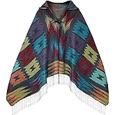 Uyuni Women's Bohemian Casual Shawl Fringe Poncho Loose Vintage Patterned