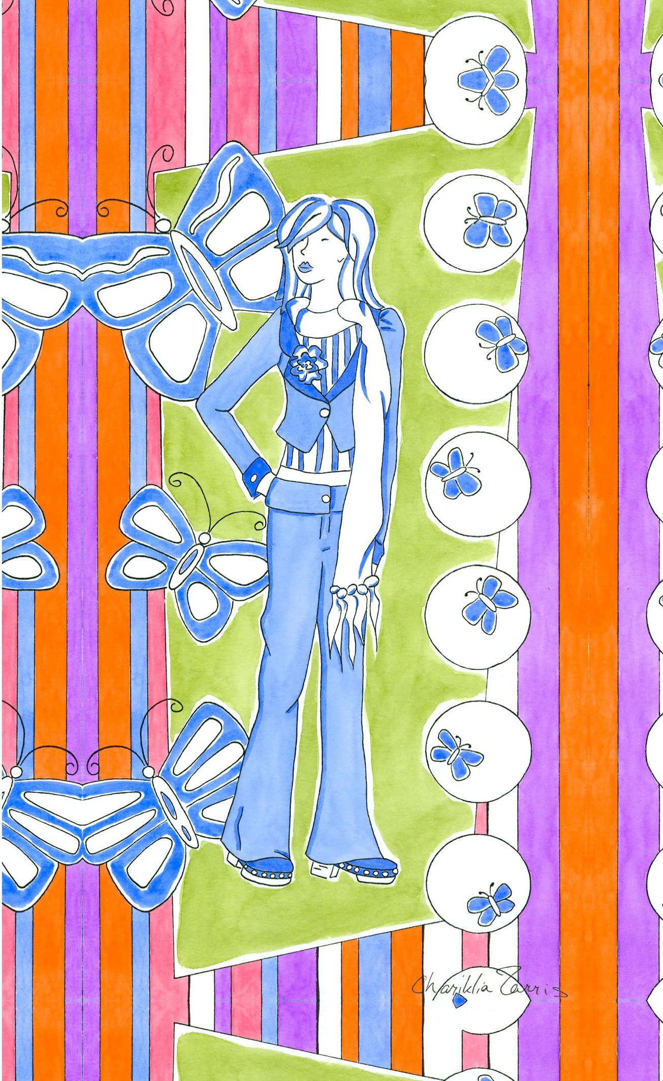 Green Frog Art Canvas Gallery Wrapped Art, Glam Girl in Blue