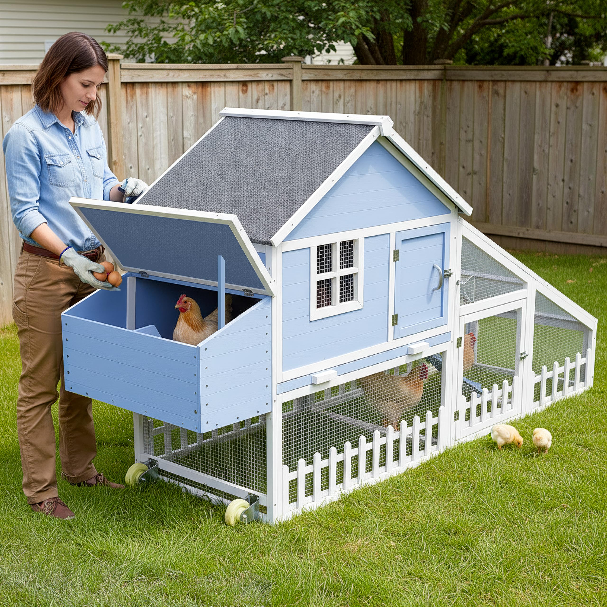 Photo 1 of Weatherproof Wooden Chicken Coop – Indoor & Outdoor Walk-in Hen House with Run, Nesting Box, and Pull-Out Tray – Portable Backyard Poultry Cage for Easy Cleaning and Predator Protection